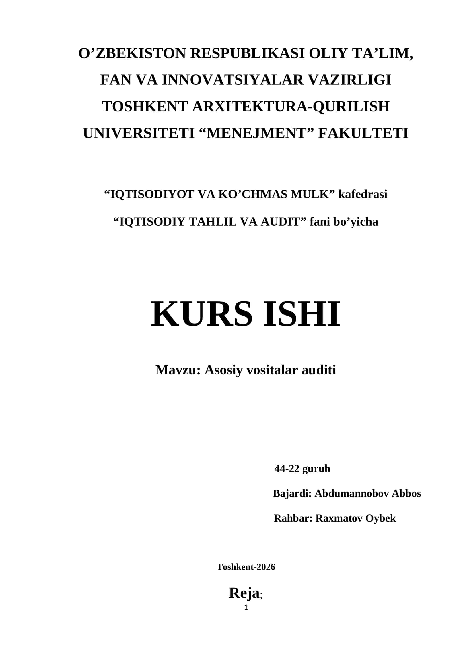 Asosiy vositalar auditi