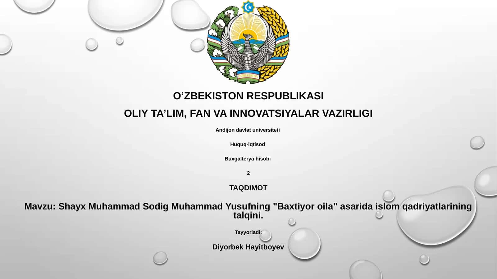 Shayx Muhammad Sodig Muhammad Yusufning "Baxtiyor oila" asarida islom qadriyatlarining talqini