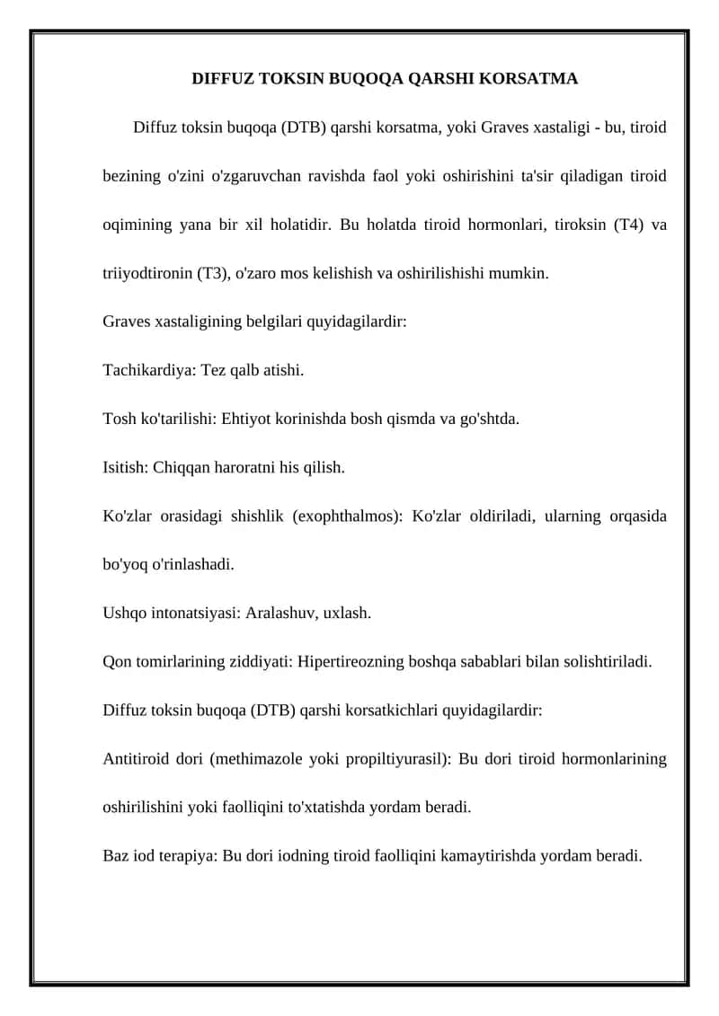 DIFFUZ TOKSIN BUQOQA QARSHI KORSATMA