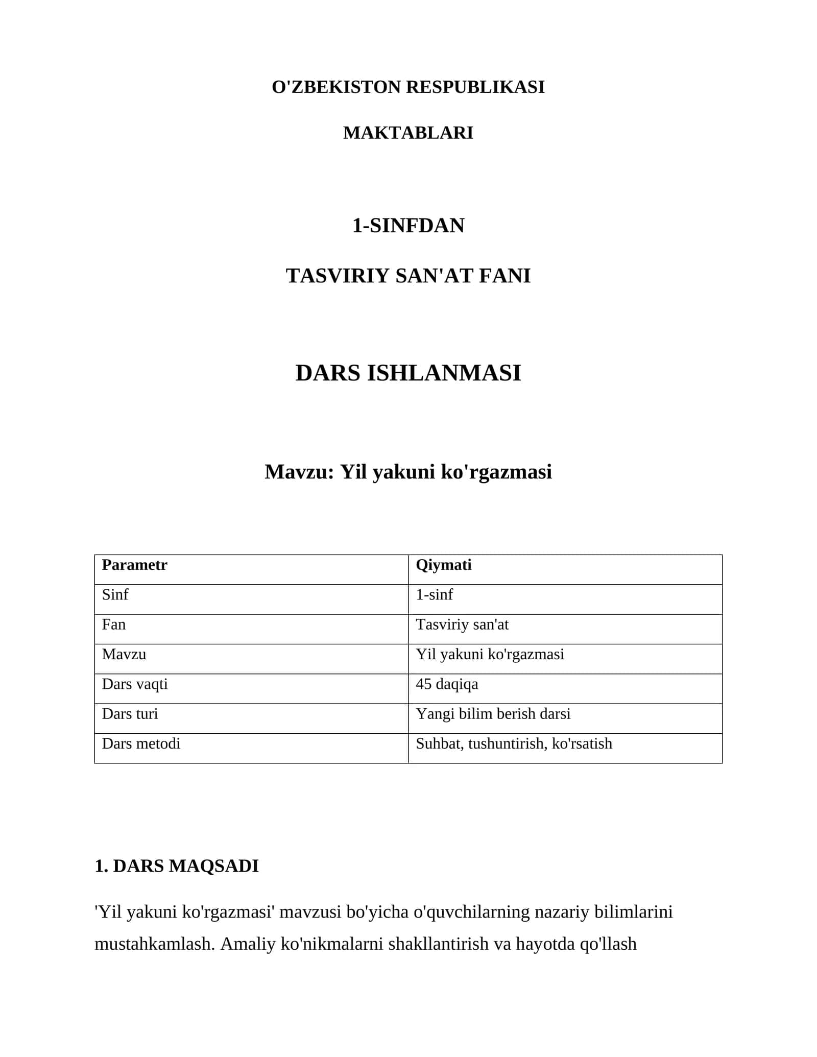 Yil yakuni ko'rgazmasi dars ishlanmasi
