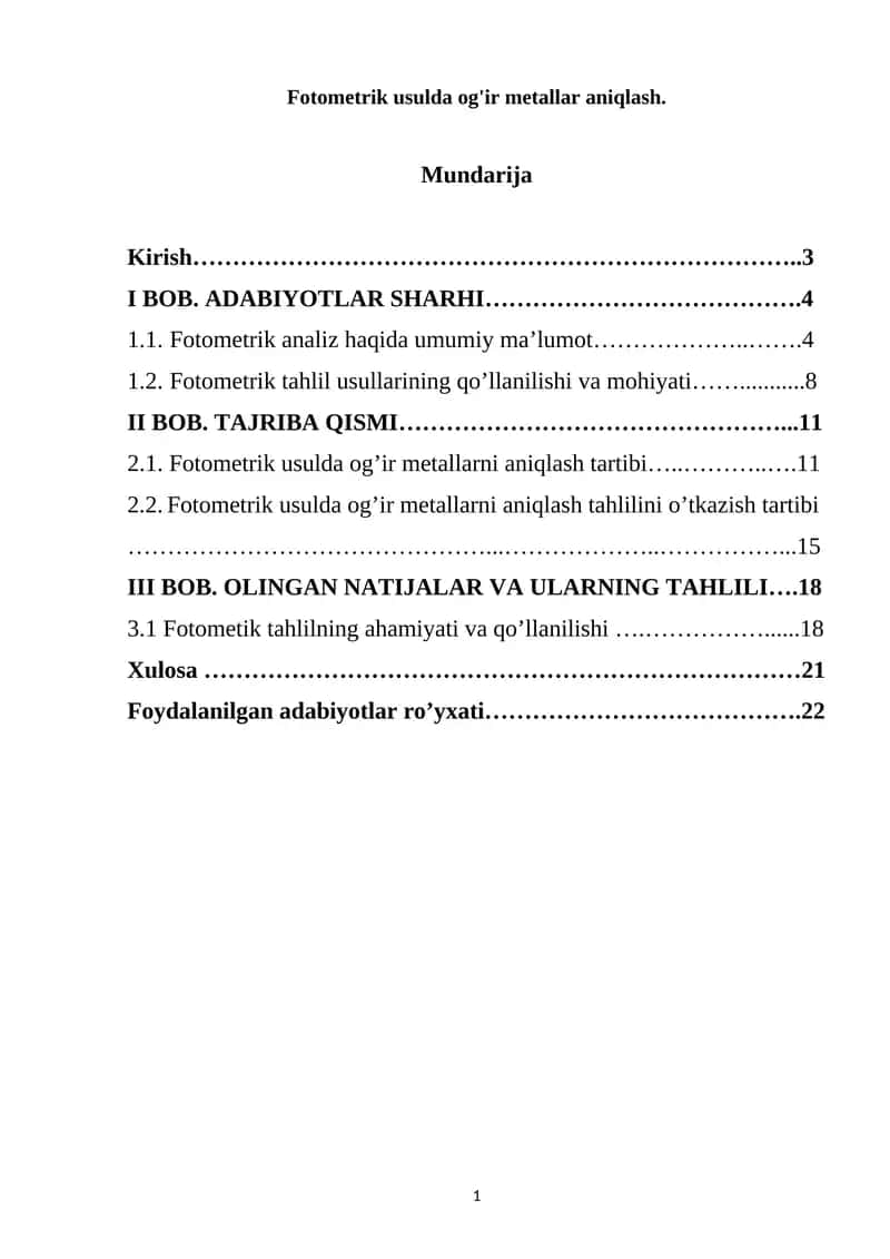 Fotometrik usulda og'ir metallar aniqlash