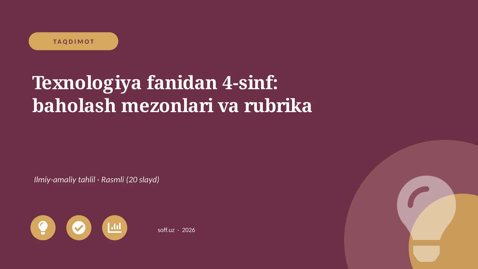 Texnologiya fanidan 4-sinf: baholash mezonlari va rubrika
