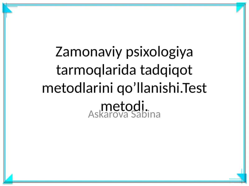 Zamonaviy psixologiya tarmoqlarida tadqiqot metodlarini qoʼllanishi