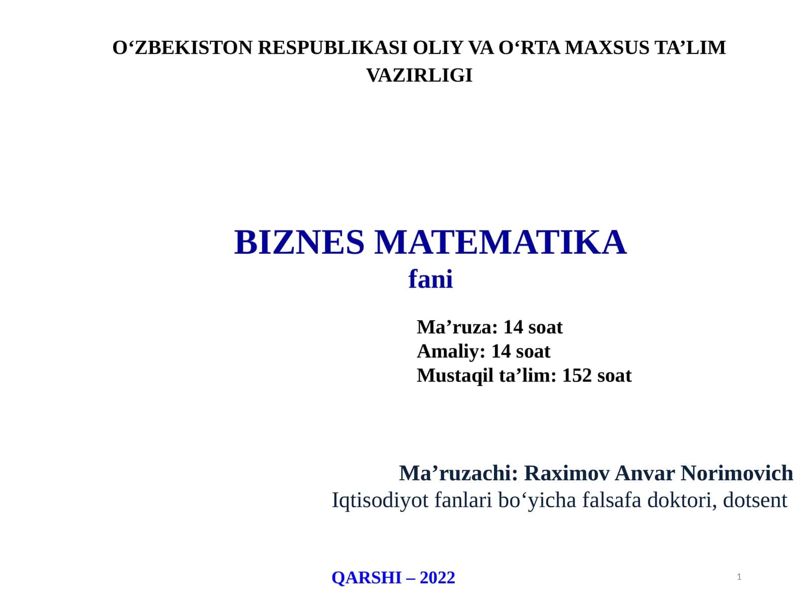 BIZNES MATEMATIKA