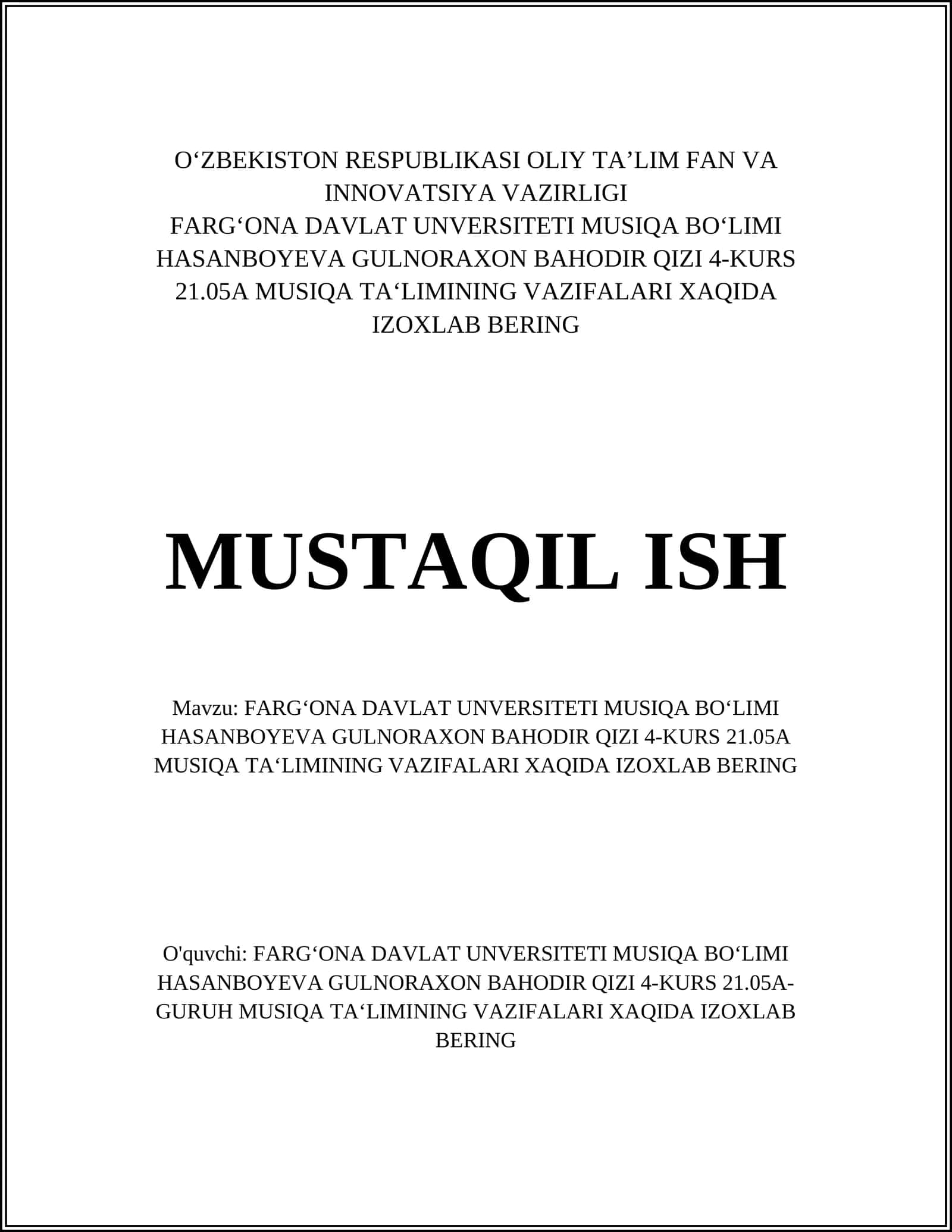 Musiqa Ta'limining Vazifalari