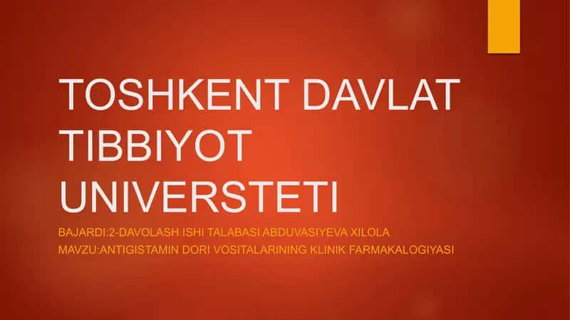 ANTIGISTAMIN DORI VOSITALARINING KLINIK FARMAKALOGIYASI