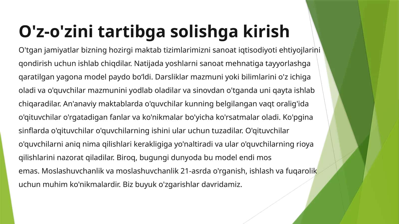 O'z-o'zini tartibga solishga kirish