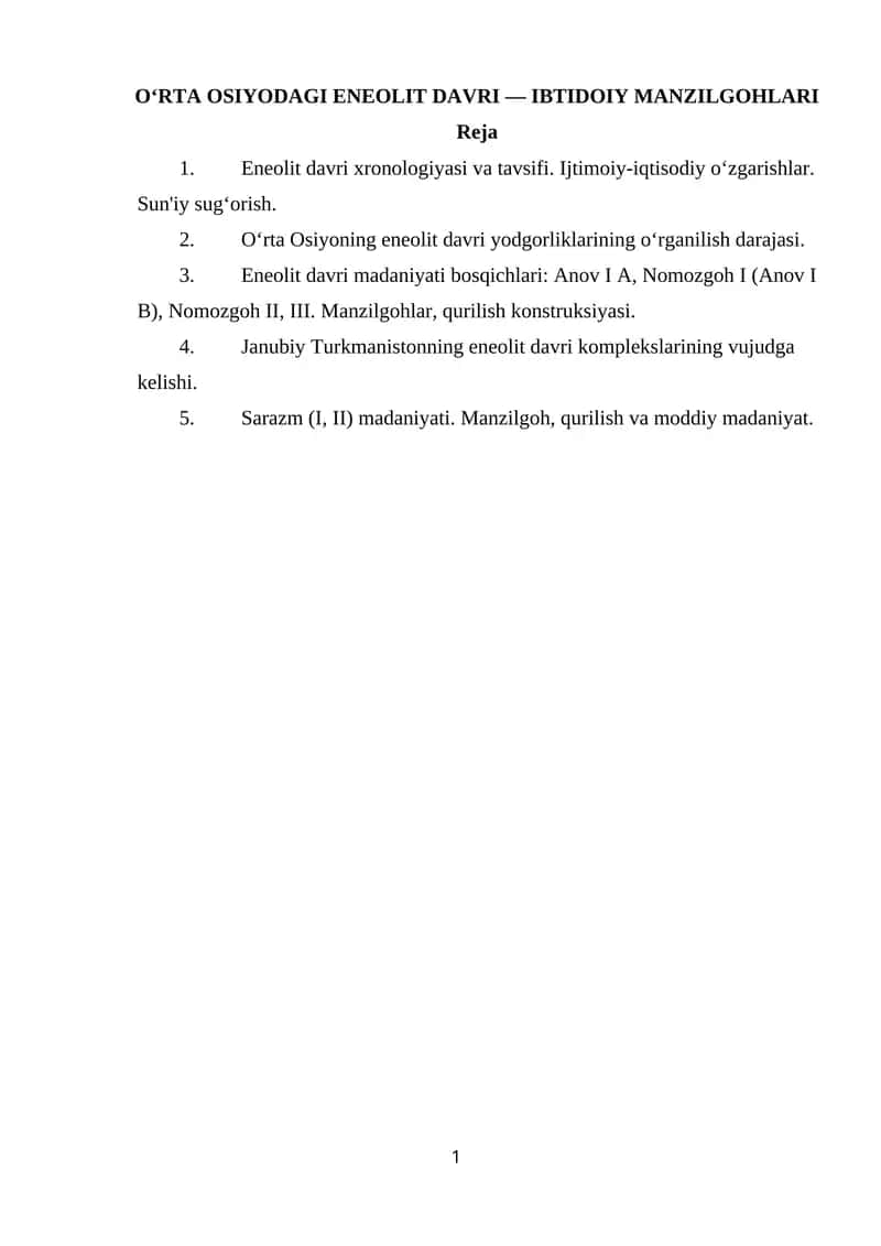 Oʻrta Osiyodagi eneolit davri — ibtidoiy manzilgohlari