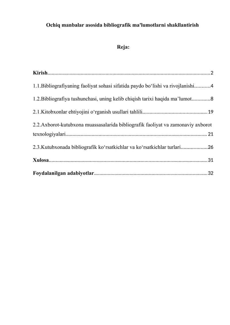 Ochiq manbalar asosida bibliografik ma'lumotlarni shakllantirish