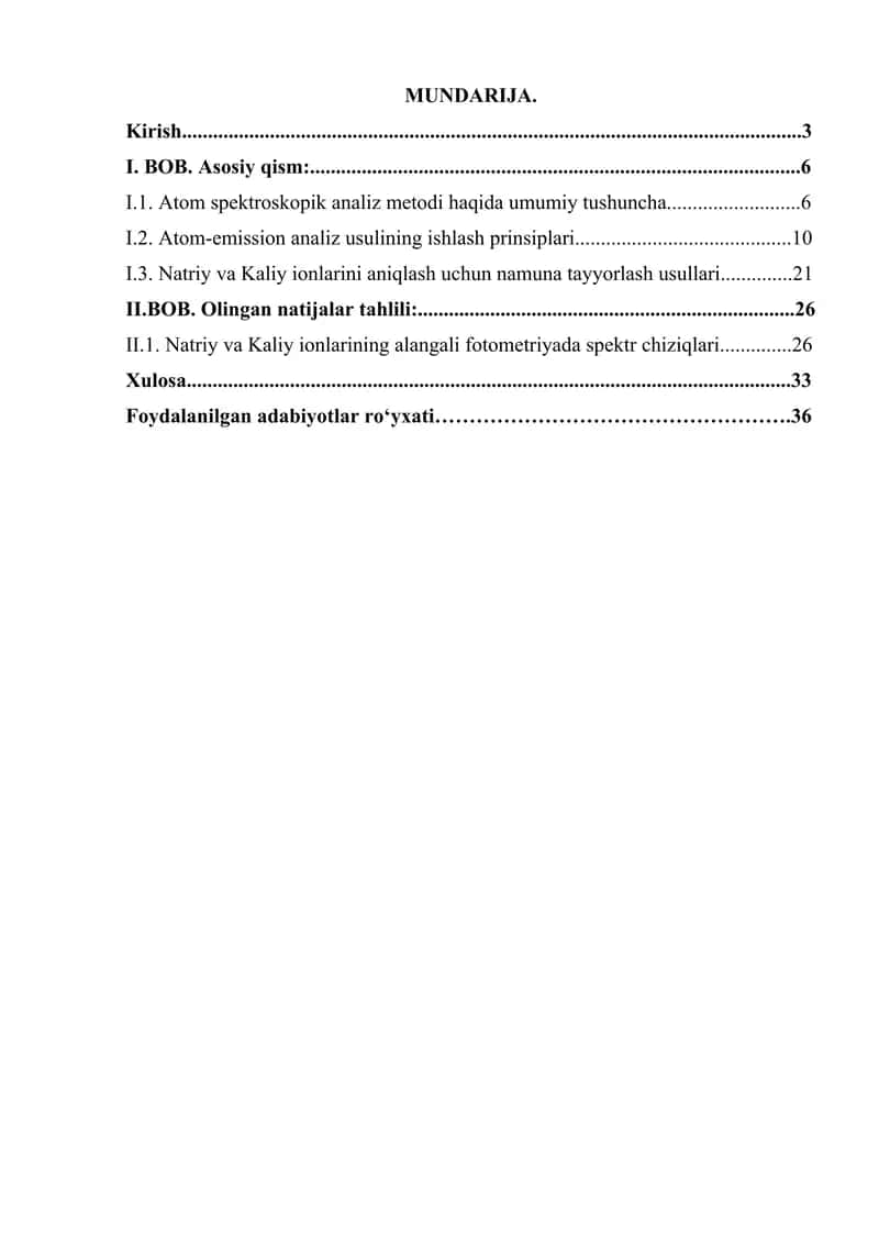 Natriy va Kaliy ionlarini alangali fotometrik aniqlash