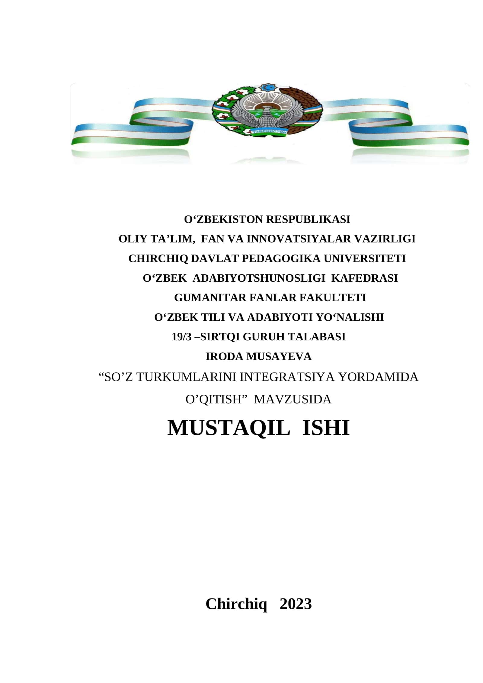SO’Z TURKUMLARINI INTEGRATSIYA YORDAMIDA O’QITISH