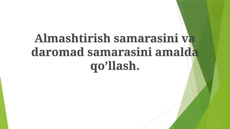 Daromad Tashxisi va Almashtirish Samaradorligi