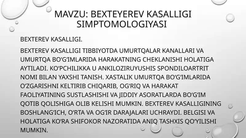 Bexterev kasalligi simptomologiyasi