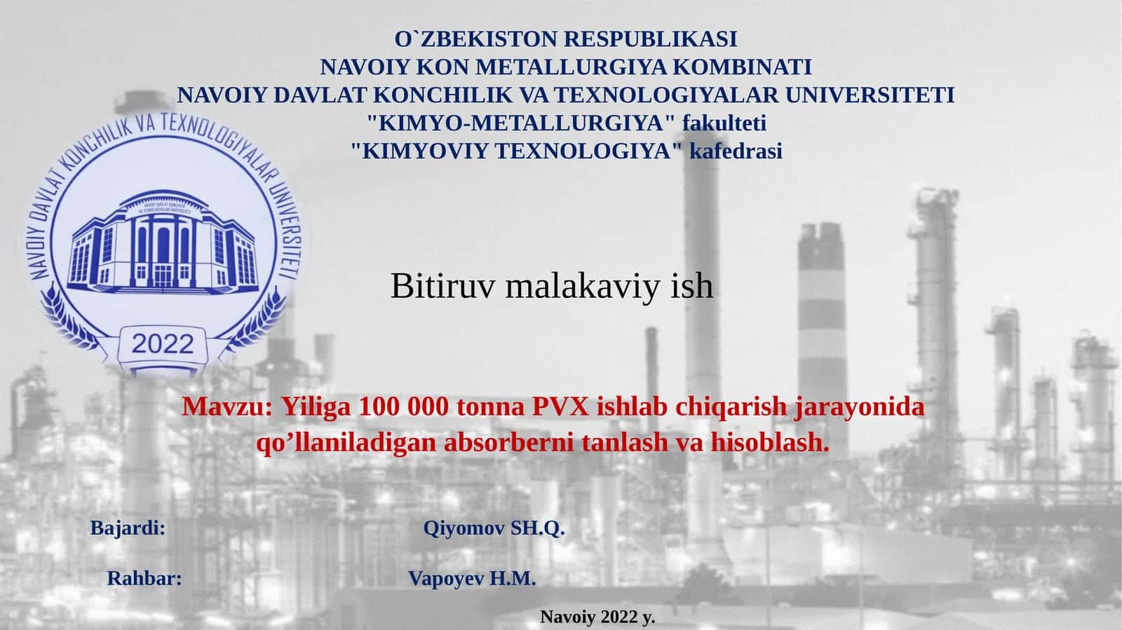 Yiliga100 000 tonna PVX ishlabchiqarish