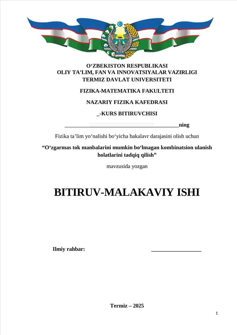 O‘zgarmas tok manbalarini mumkin bo‘lmagan kombinatsion ulanish holatlarini tadqiq qilish