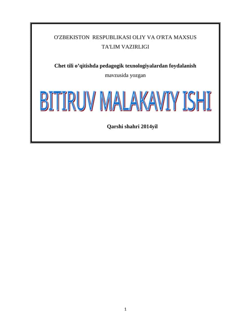 Chet tili o’qitishda pedagogik texnologiyalardan foydalanish