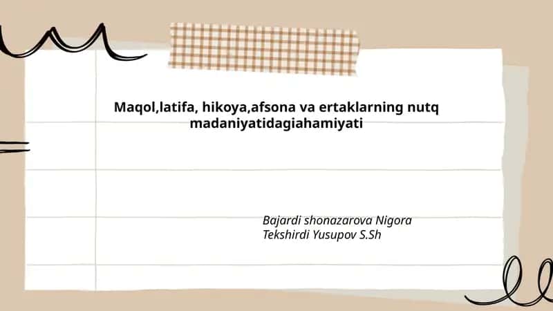 Maqol, latifa, hikoya, afsona va ertaklarning nutq madaniyatidagi ahamiyati