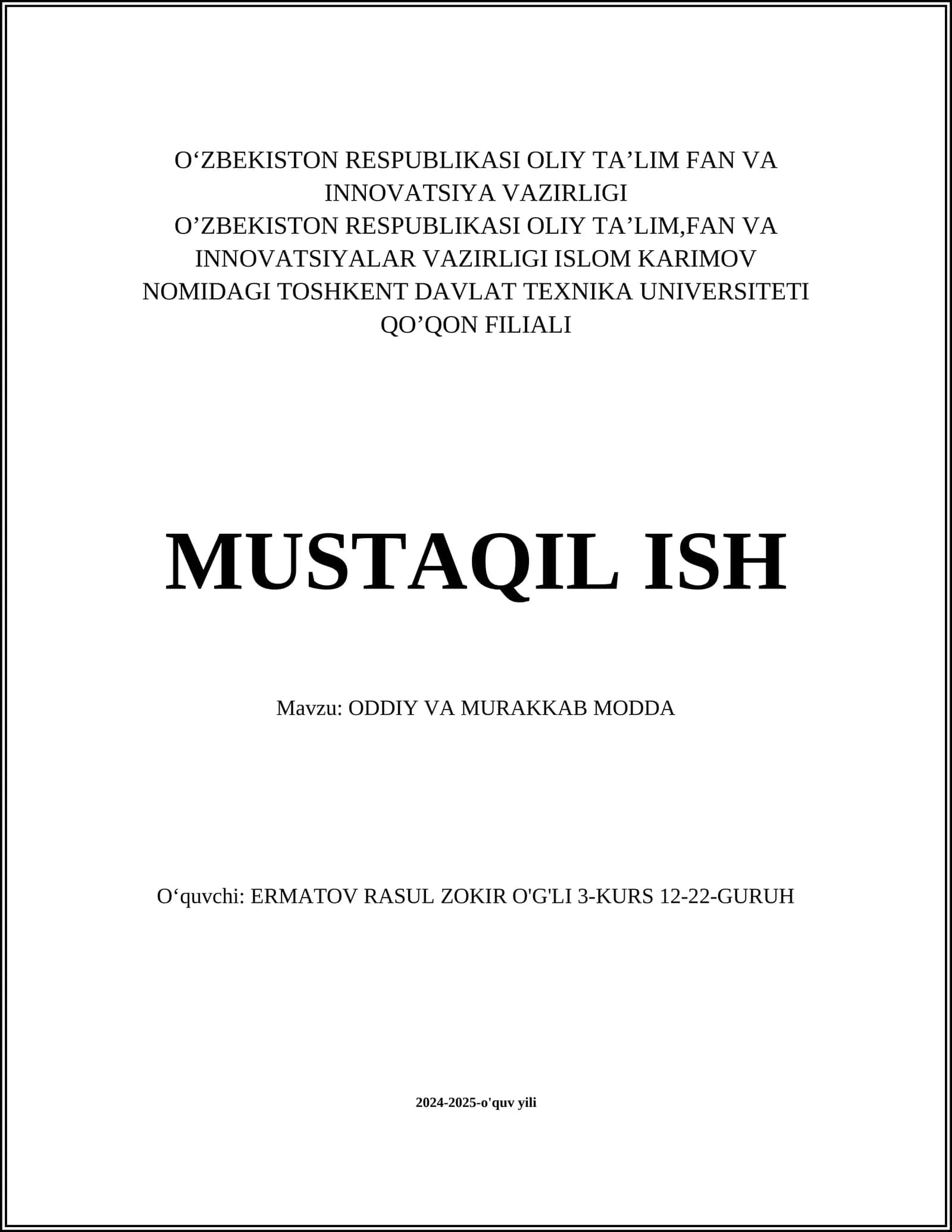 ODDIY VA MURAKKAB MODDA