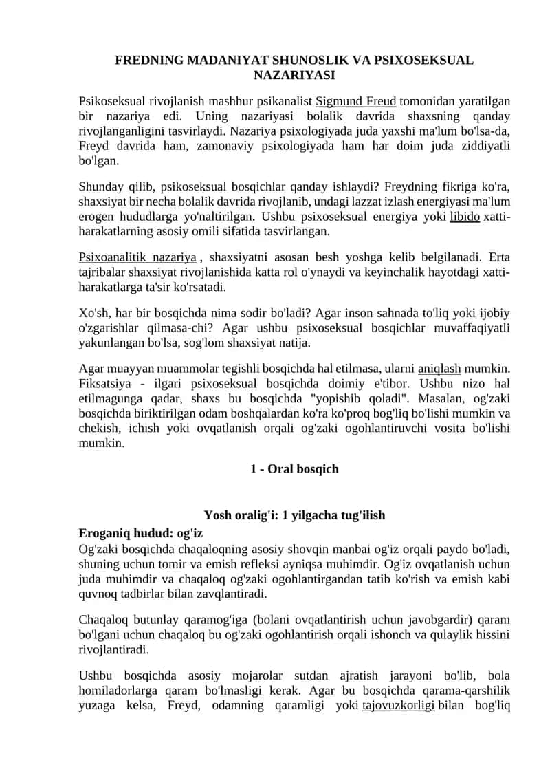 FREDNING MADANIYAT SHUNOSLIK VA PSIXOSEKSUAL NAZARIYASI