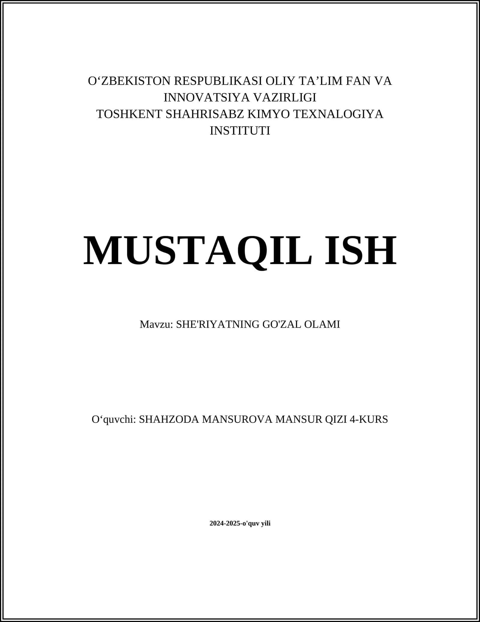 SHE'RIYATNING GO'ZAL OLAMI