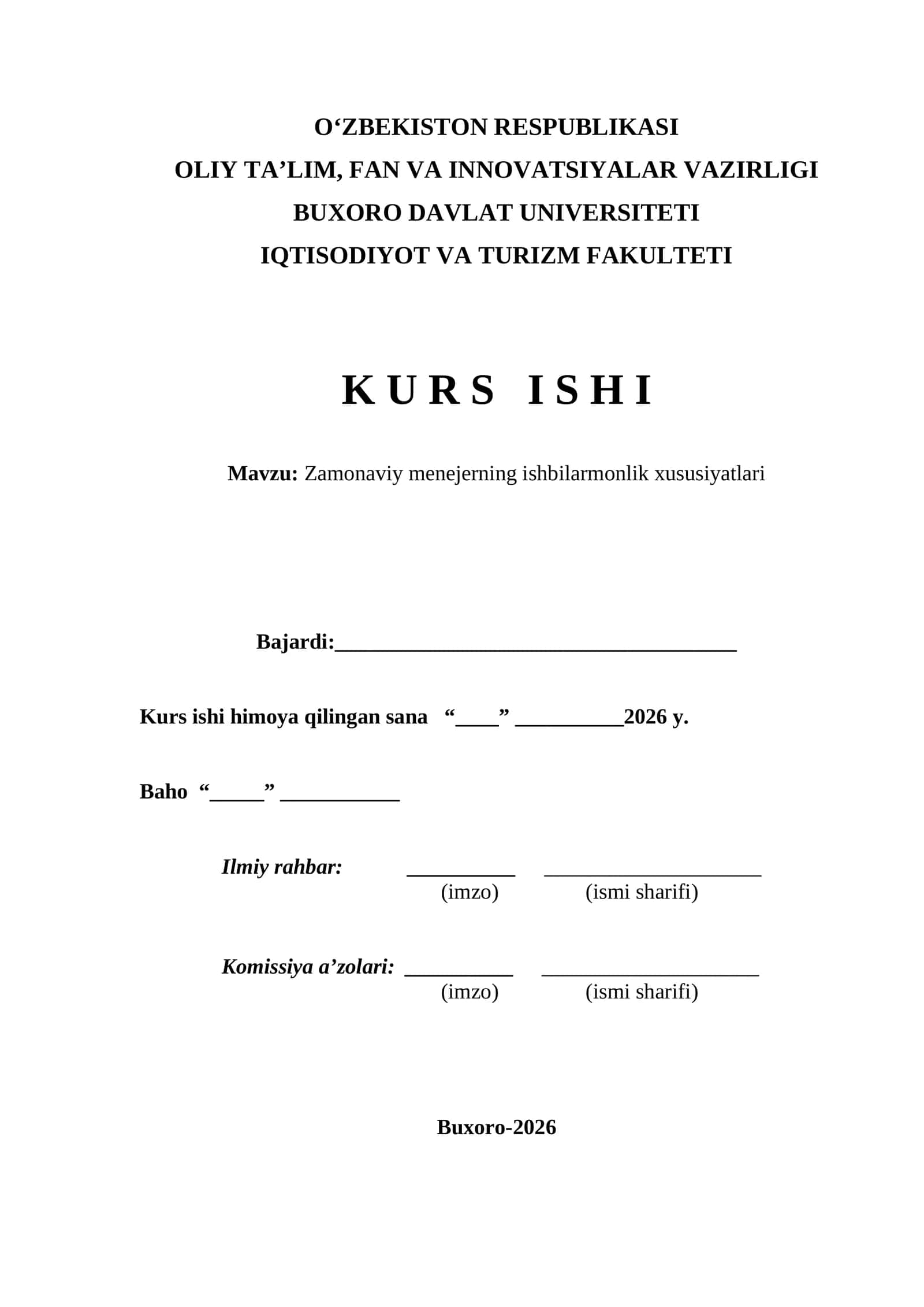Zamonaviy menejerning ishbilarmonlik xususiyatlari kurs ishi