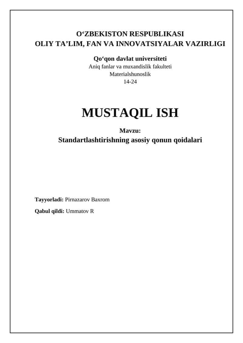 Standartlashtirishning asosiy qonun qoidalari