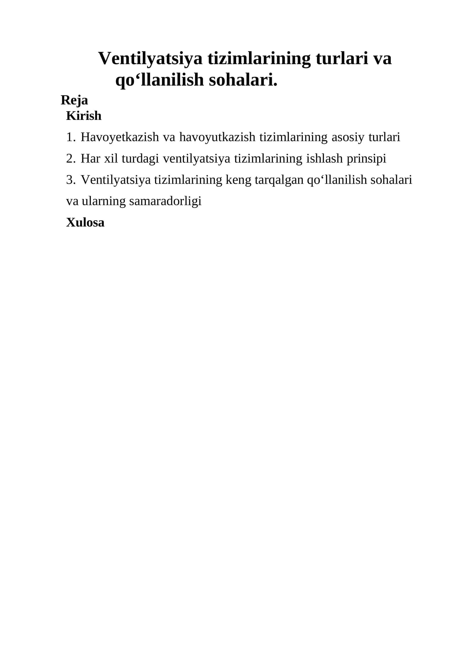 Ventilyatsiya tizimlarining ahamiyati