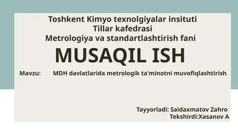MDH davlatlarida metrologik ta'minotni muvofiqlashtirish
