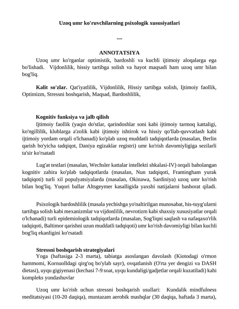 Uzoq Umrlar Psixologiyasi