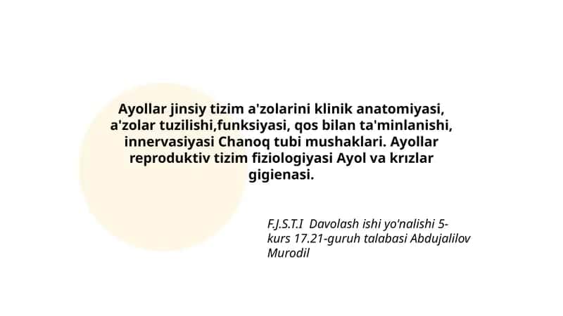 Ayollar jinsiy tizim a'zolari anatomiyasi