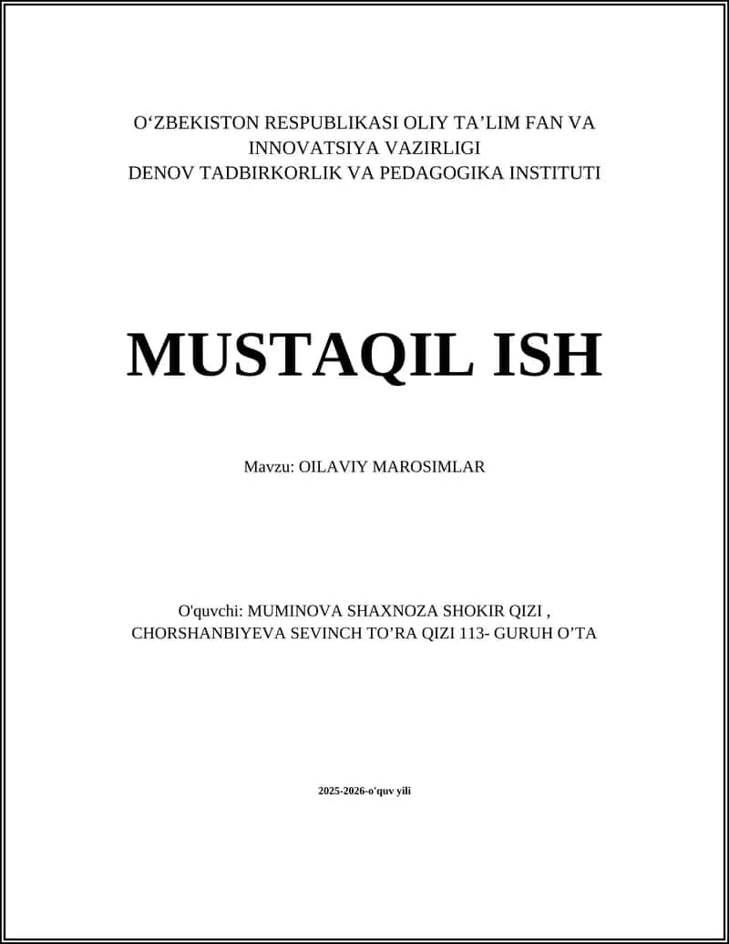 OILAVIY MAROSIMLAR