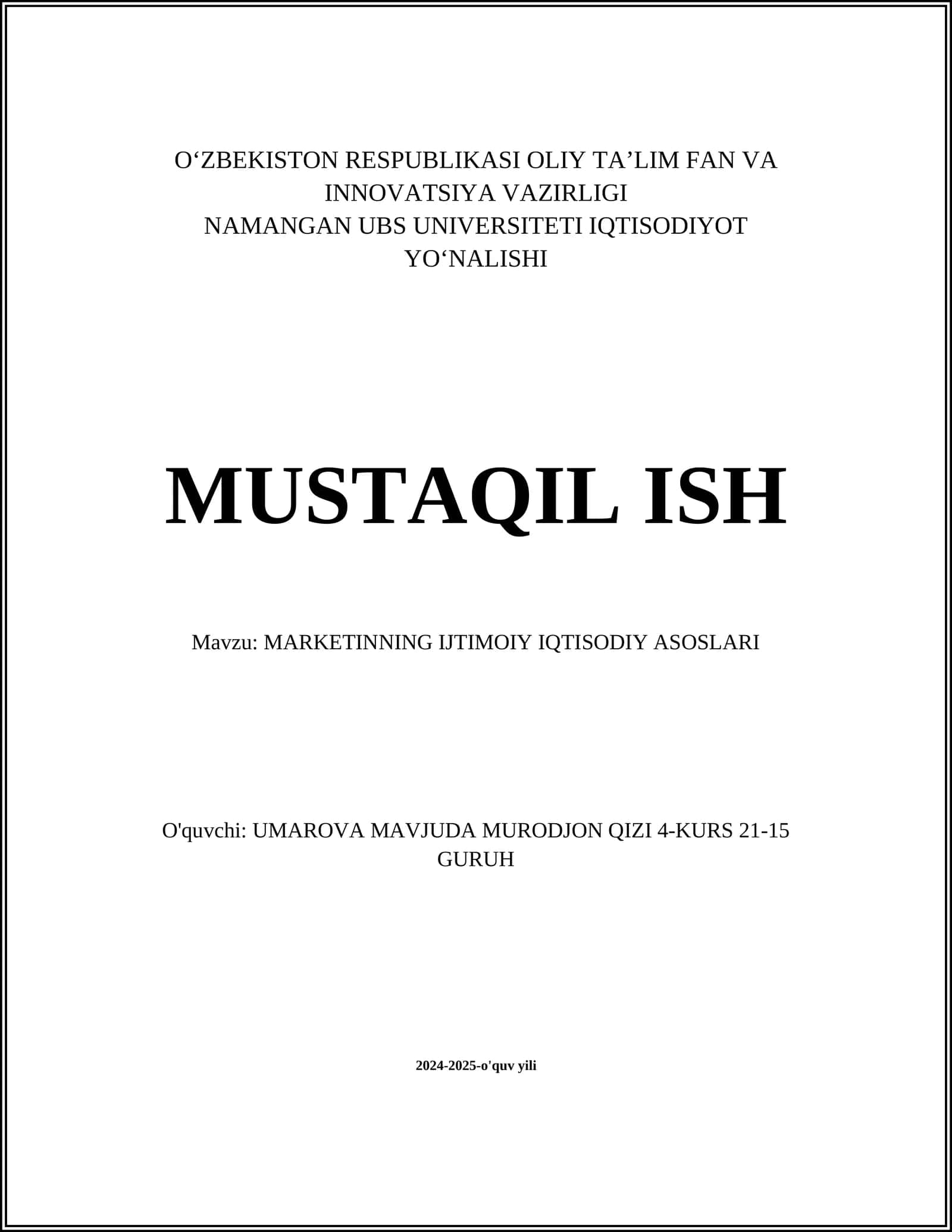 MARKETINNING IJTIMOIY IQTISODIY ASOSLARI