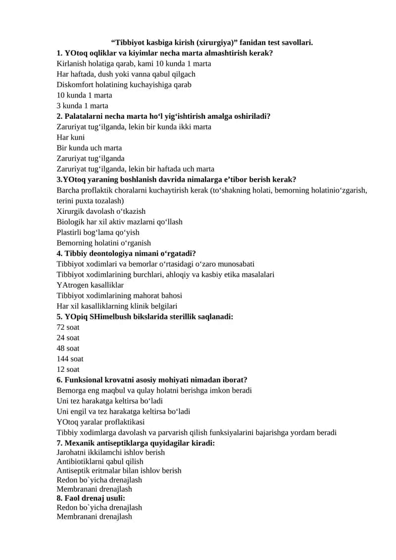 Tibbiyot kasbiga kirish (xirurgiya)