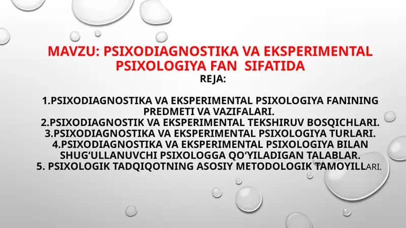 PSIXODIAGNOSTIKAVA EKSPERIMENTAL PSIXOLOGIYA FANSIFATIDA