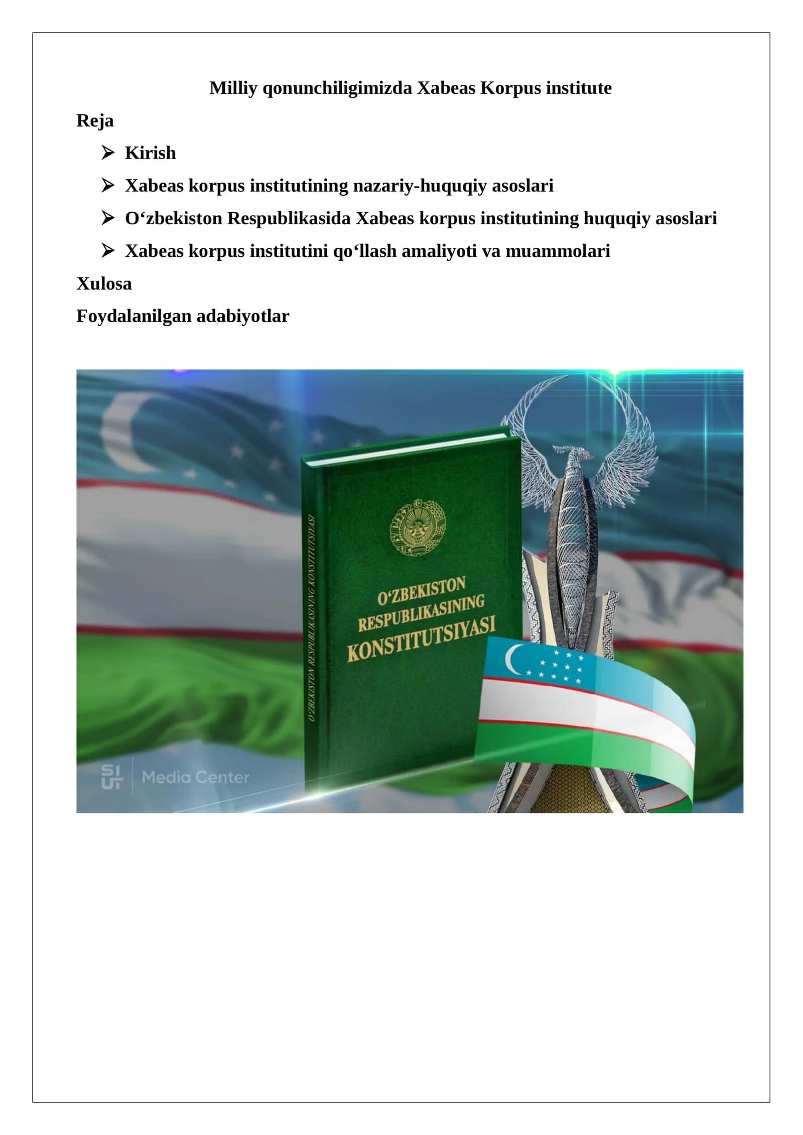 Milliy qonunchiligimizda Xabeas Korpus institute