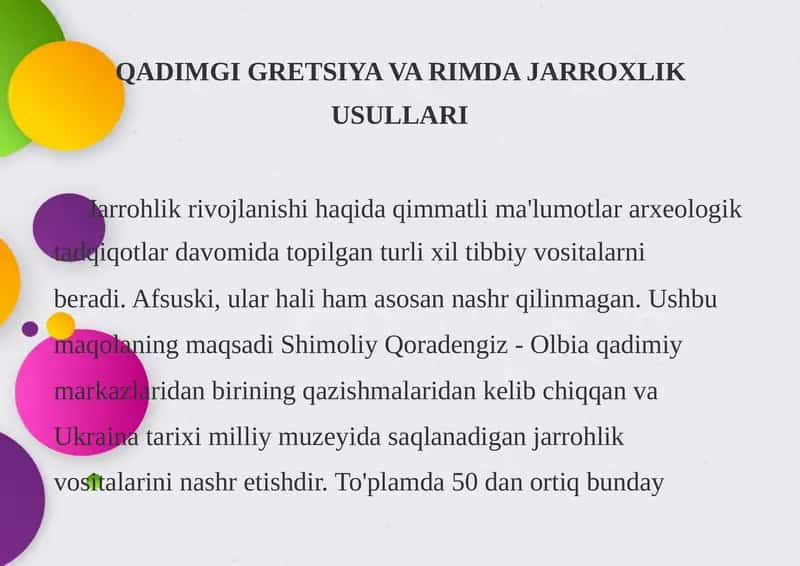 QADIMGI GRETSIYA VA RIMDA JARROXLIK USULLARI