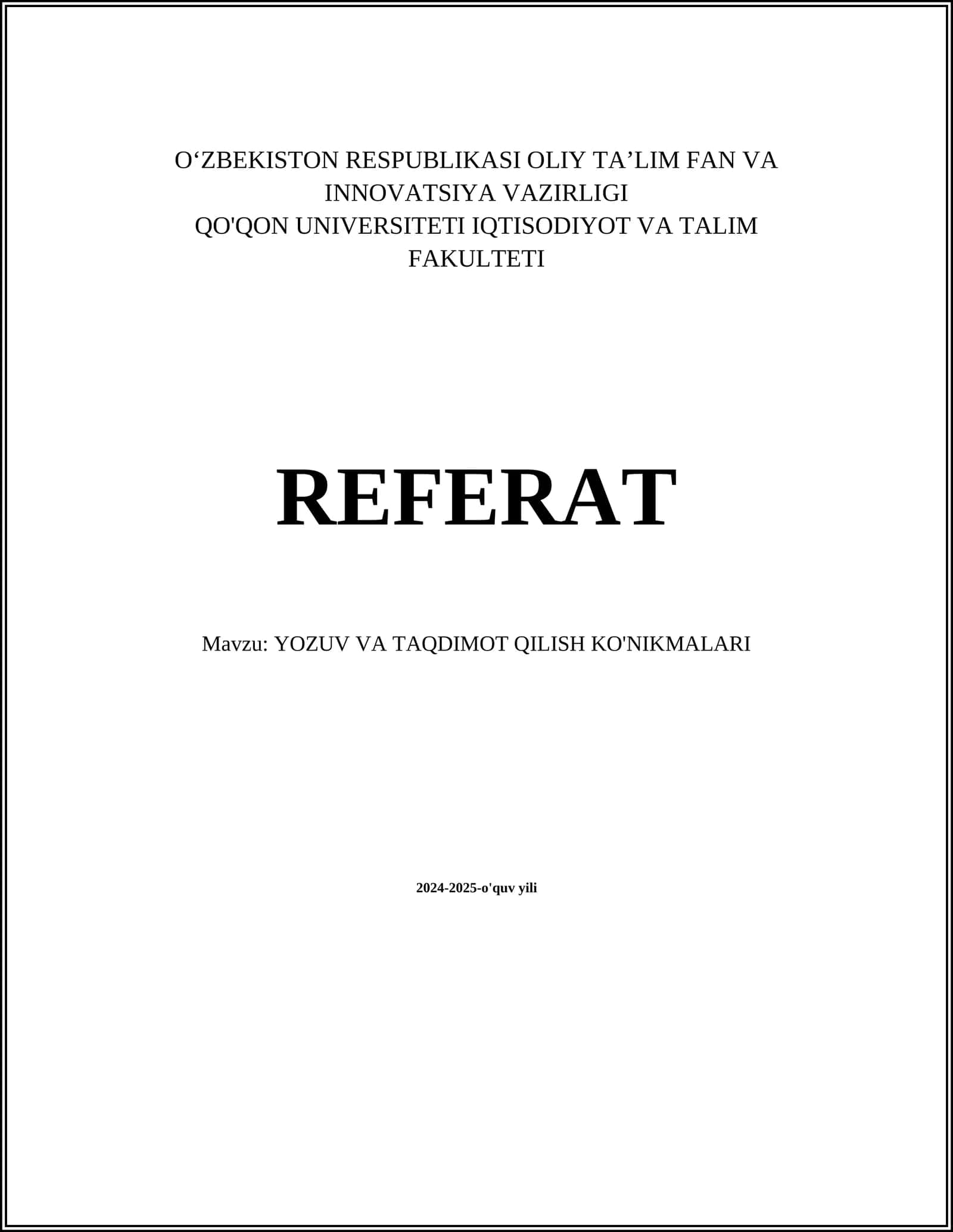 YOZUV VA TAQDIMOT QILISH KO'NIKMALARI