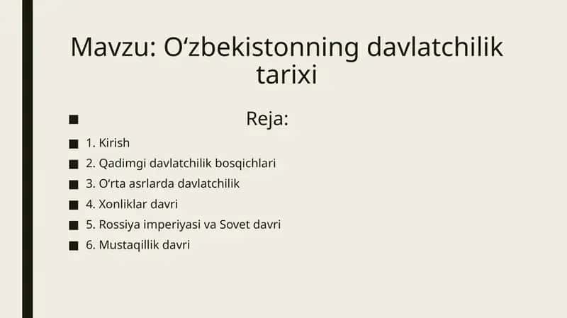 Oʻzbekistonning davlatchilik tarixi