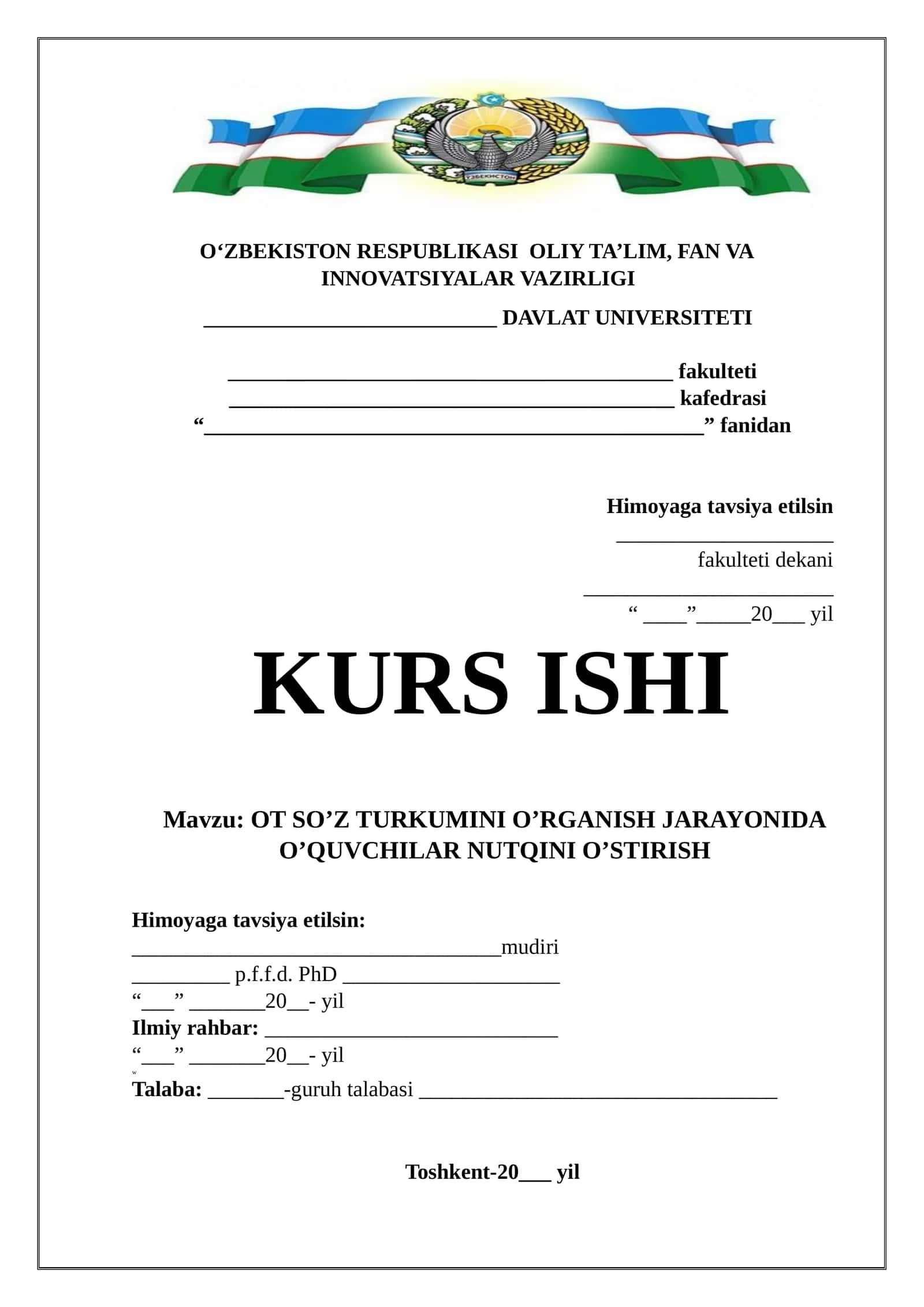OT SO'Z TURKUMINI O'RGANISH JARAYONIDA O'QUVCHILAR NUTQINI O'STIRISH