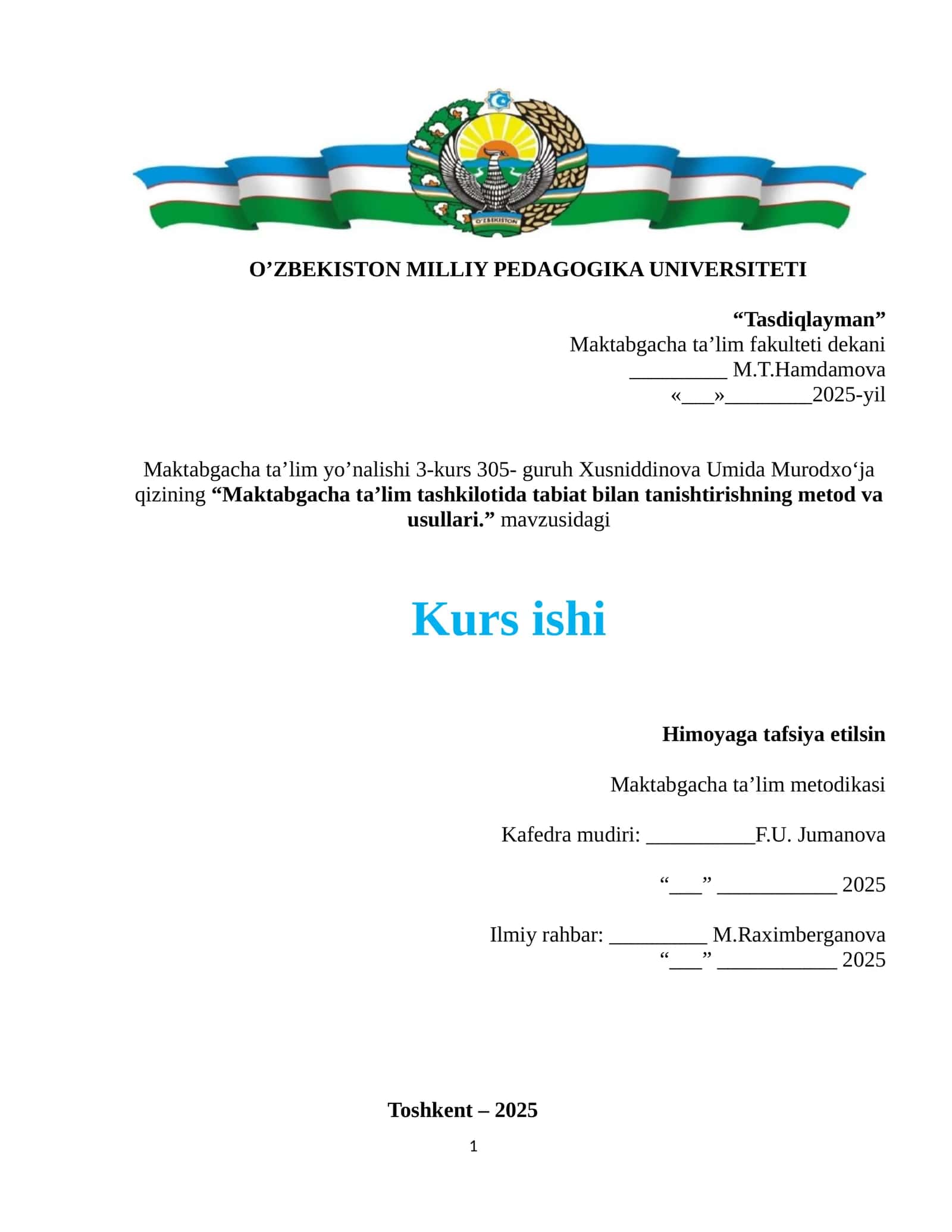 Maktabgacha ta'lim tashkilotida tabiat bilan tanishtirishning metod va usullari