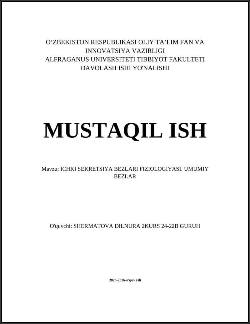 ICHKI SEKRETSIYA BEZLARI FIZIOLOGIYASI