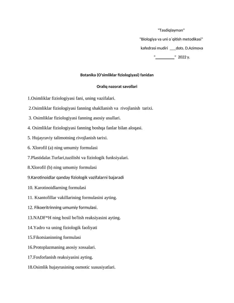 Biologiya va uni o`qitish metodikasi