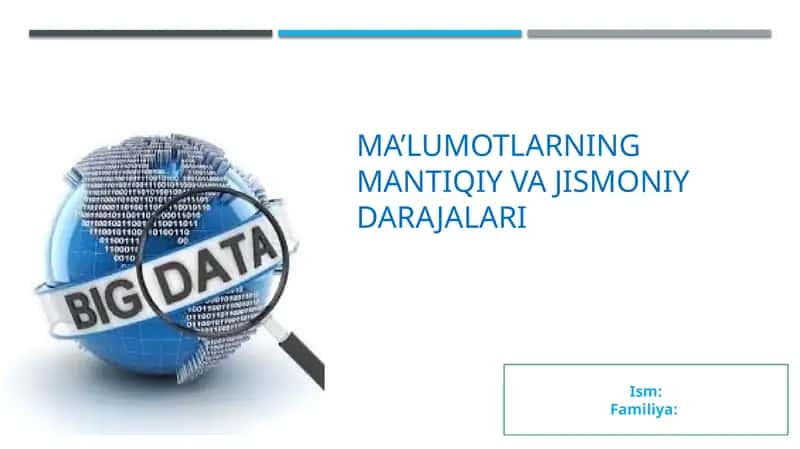 Ma'lumotlarning mantiqiy va jismoniy darajalari.