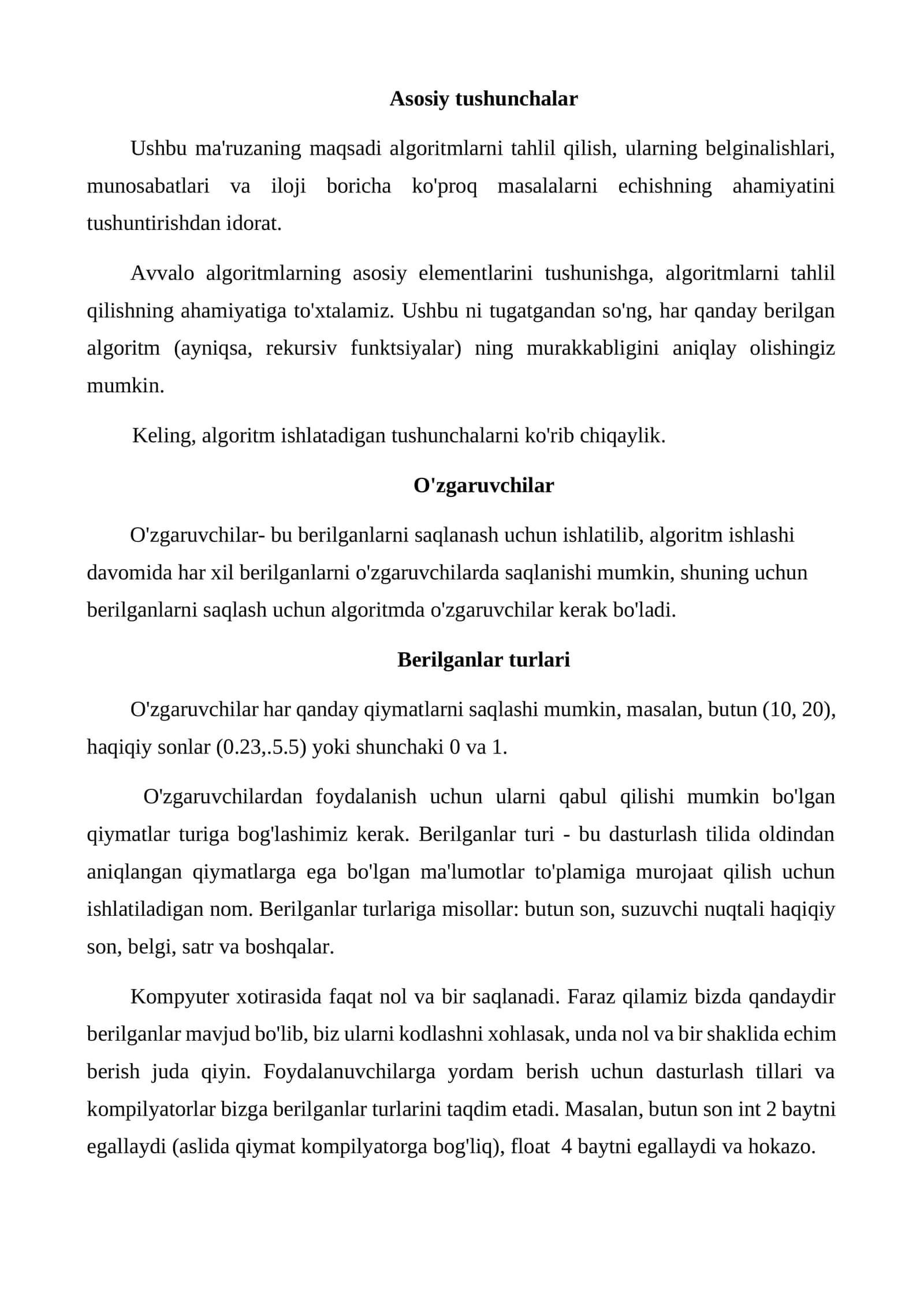 Asosiy tushunchalar