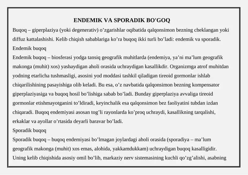 Buqoq (Endemik va Sporadik)