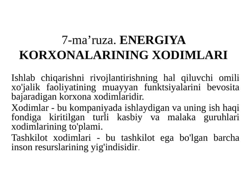ENERGIYA KORXONALARINING XODIMLARI