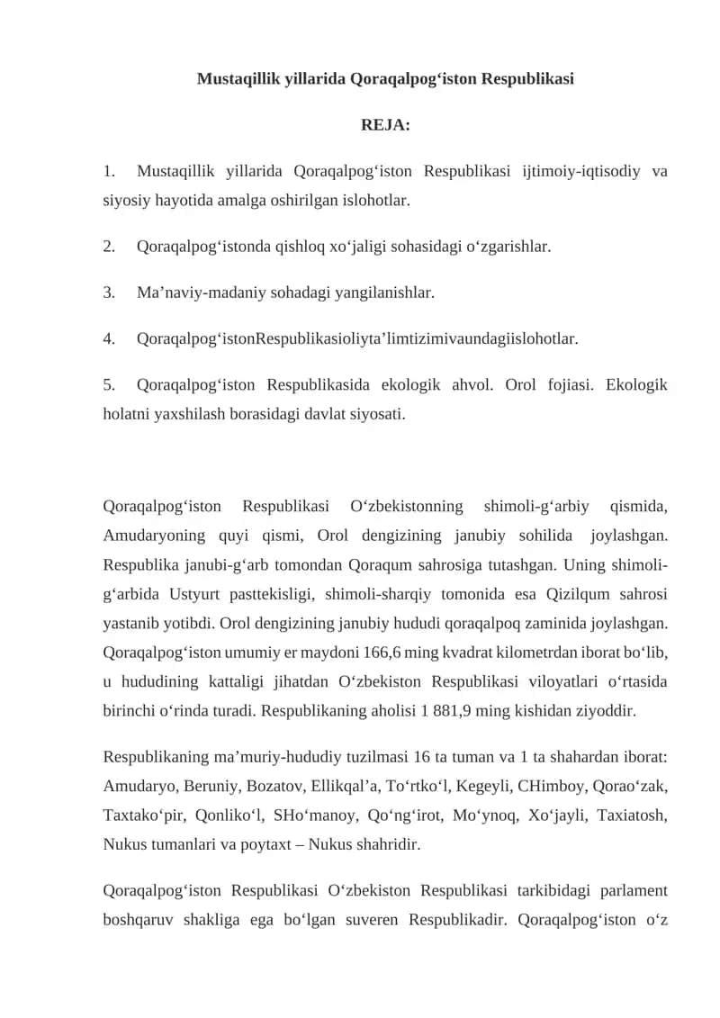 Mustaqillik yillarida Qoraqalpog‘iston Respublikasi