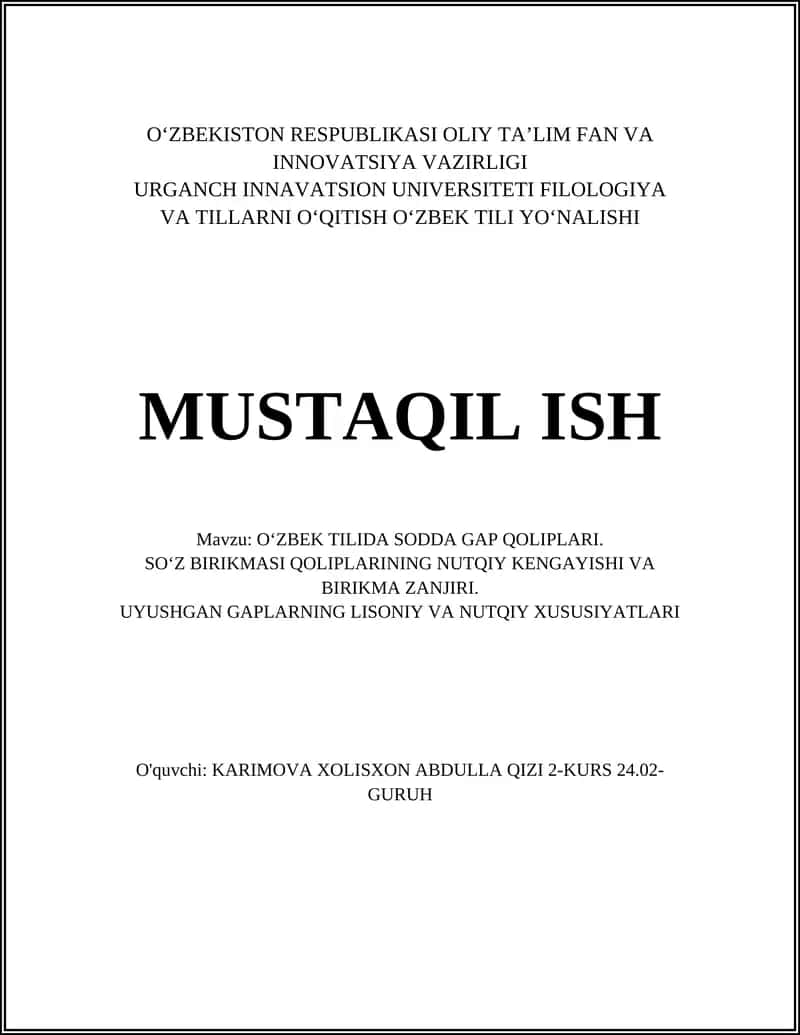 O‘zbek Tilida Sodda Gap Qoliplari