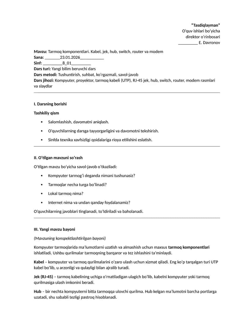 Tarmoq komponentlari
