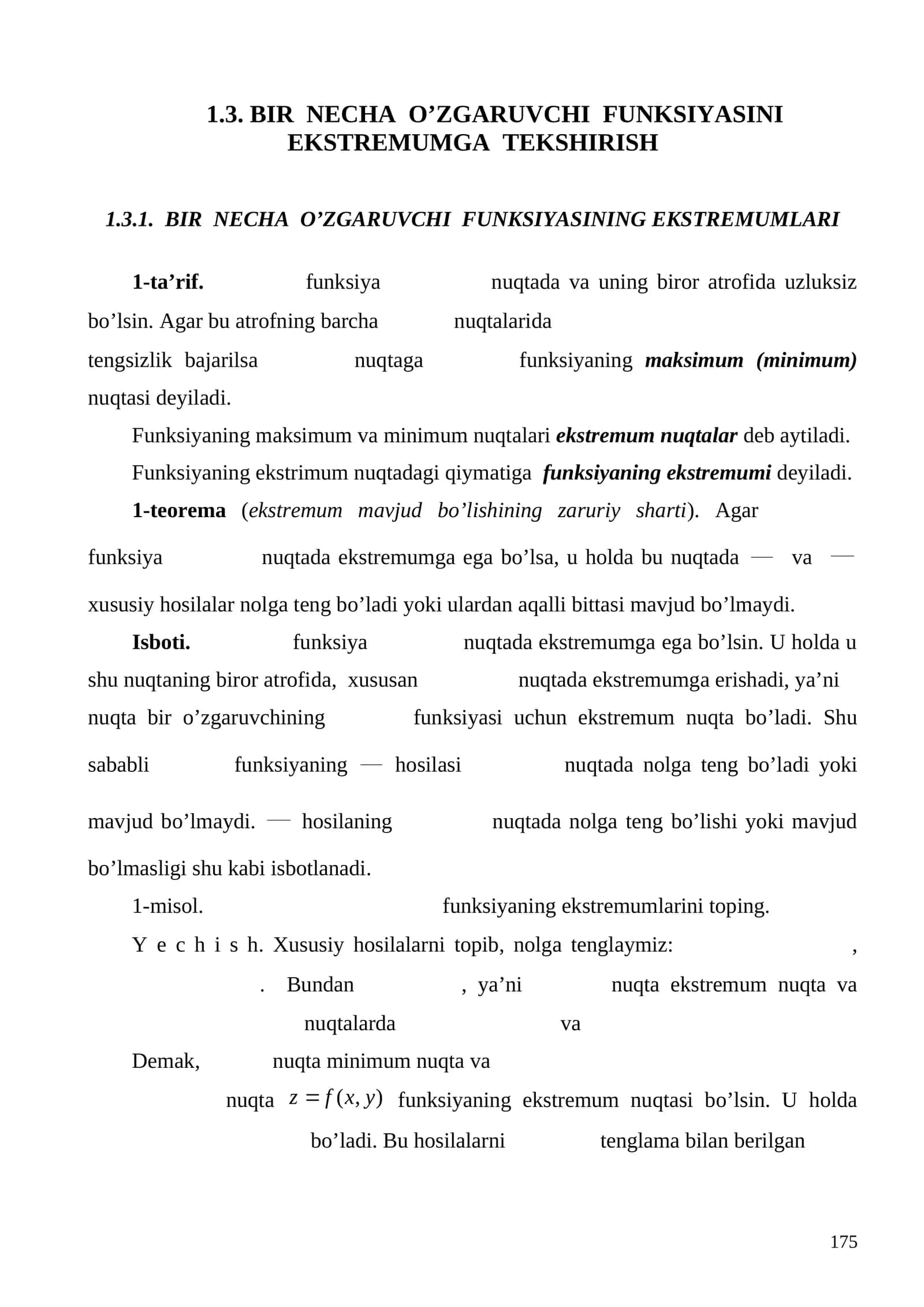 BIR NECHA O’ZGARUVCHI FUNKSIYASINI EKSTREMUMGA TEKSHIRISH